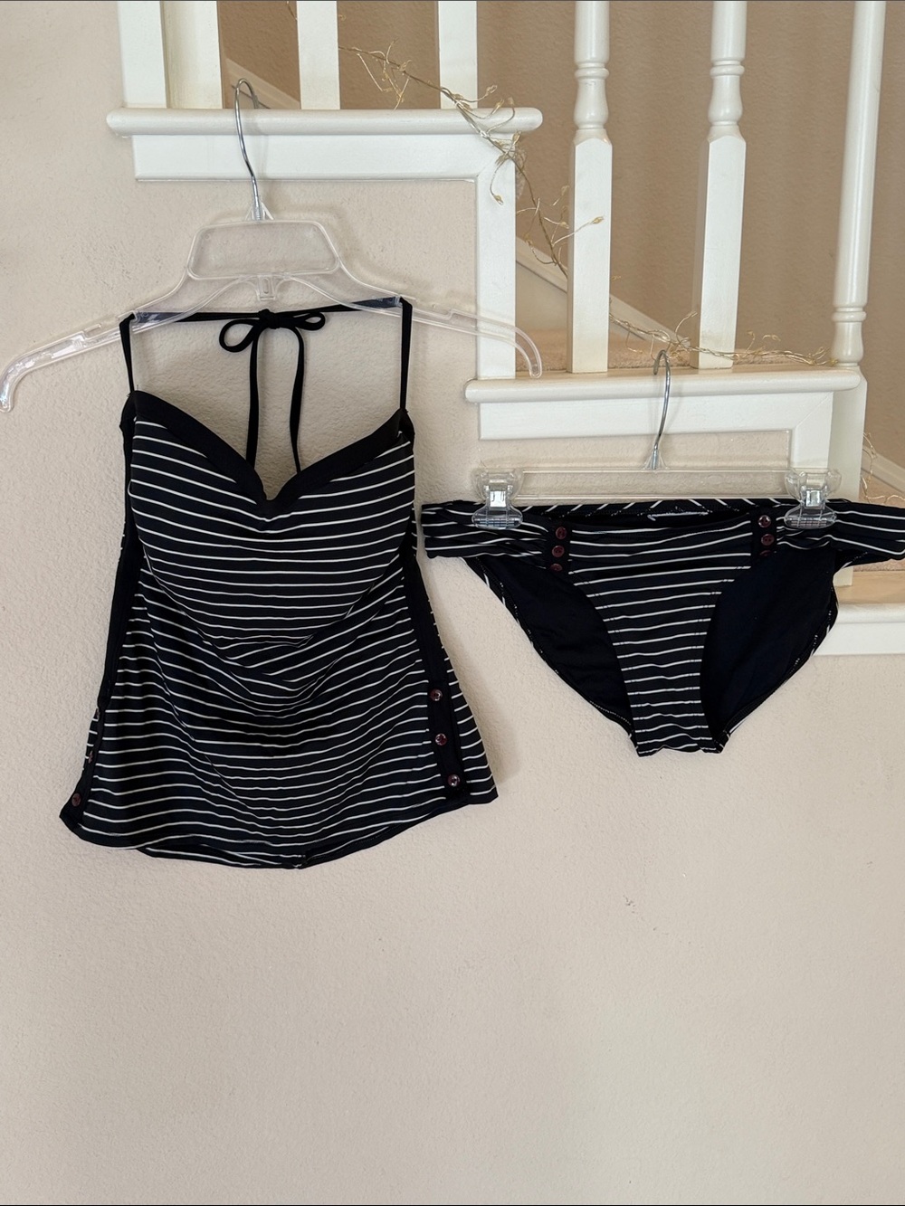 Robin Piccone Black & White Striped Women’s Tankini Set - Two-Piece Swimwear
